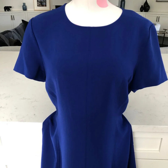 Theory Admiral Crepe Modern Seamed Fit & Flare Midi Dress Cobalt Blue Sz 10 - Picture 4 of 13